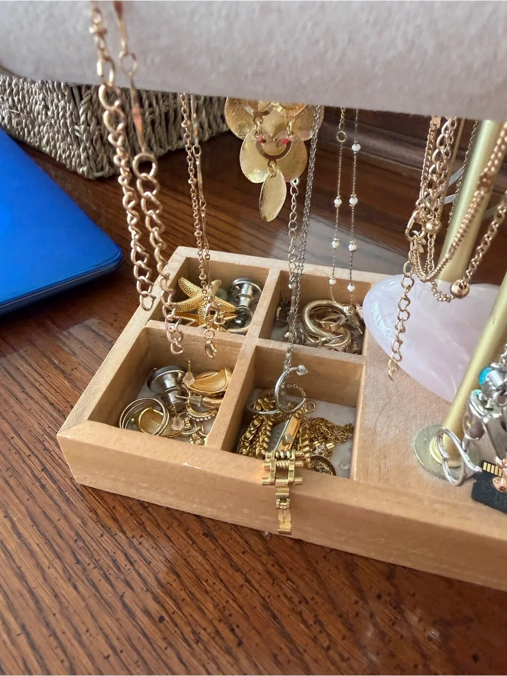 Target Gold and Pink Jewelry T-Bar Organizer with Wood Tray